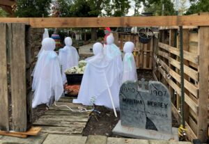 Halloween – Garden transformed into Stallings Station Graveyard full of ghosts and goblins
